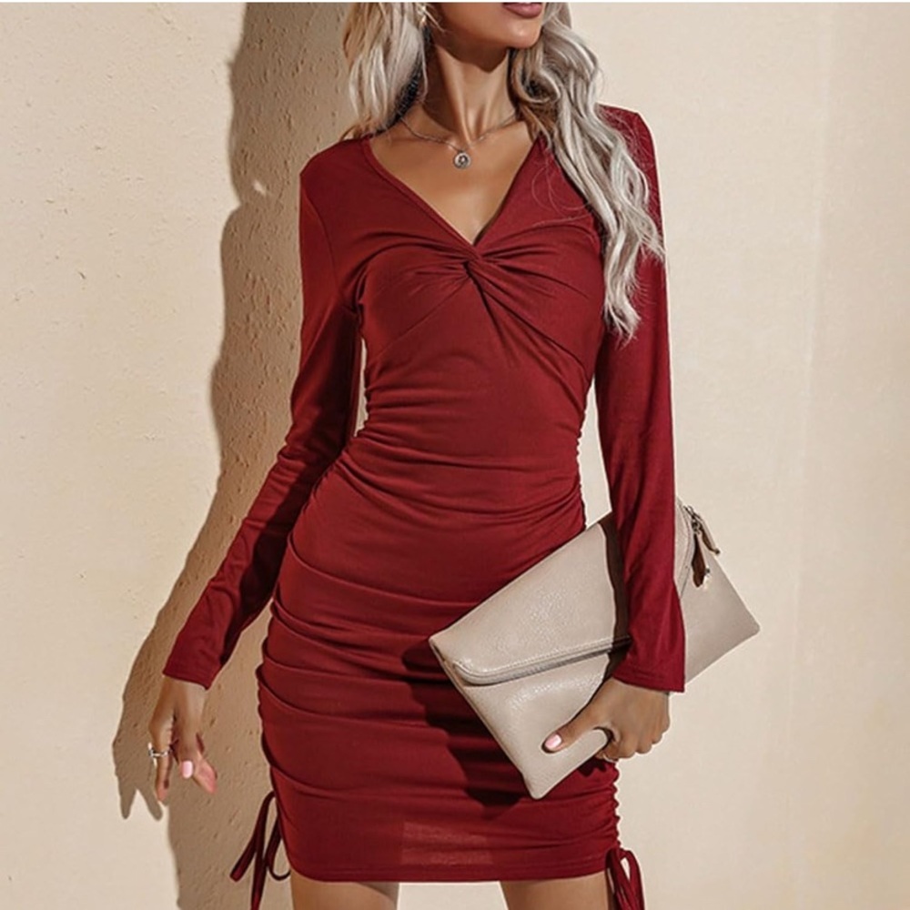 Elegant Red Long Sleeve Dress
